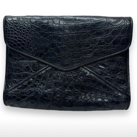 Donna Elissa Black Crocodile Made in Italy Oversized Clutch Bag - Picture 1 of 8